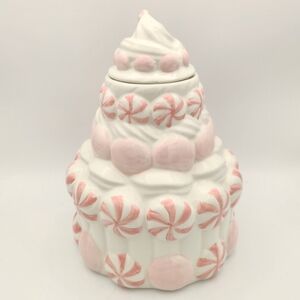 Peppermint & Pine Christmas Peppermint Candy Cookie Jar Pastel Pink & White New